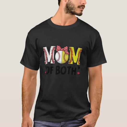 Moeder van beide softbal honkbal mama hart moeders t-shirt (Voorkant)