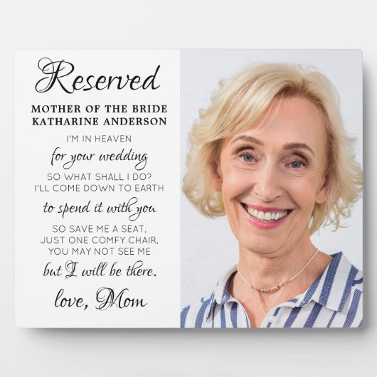 Moeder van Bride Foto Heaven Memorial Wedding Fotoplaat (Voorkant)