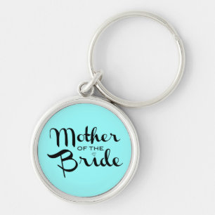Moeder van Bride Retro Script Black op Aqua Sleutelhanger