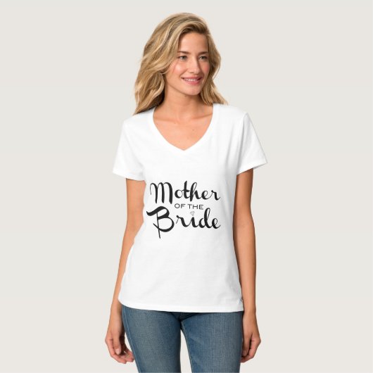 Moeder van Bride Retro Script Black op wit T-shirt (Voorkant volledig)