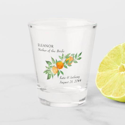 Moeder van bruid Sinaasappel bloesem citrus bruilo Shot Glas (Voorkant)