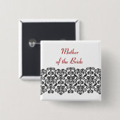 MOEDER VAN DE BRIDE Black Damask Lace V03 Vierkante Button 5,1 Cm (Voorkant /achterkant)