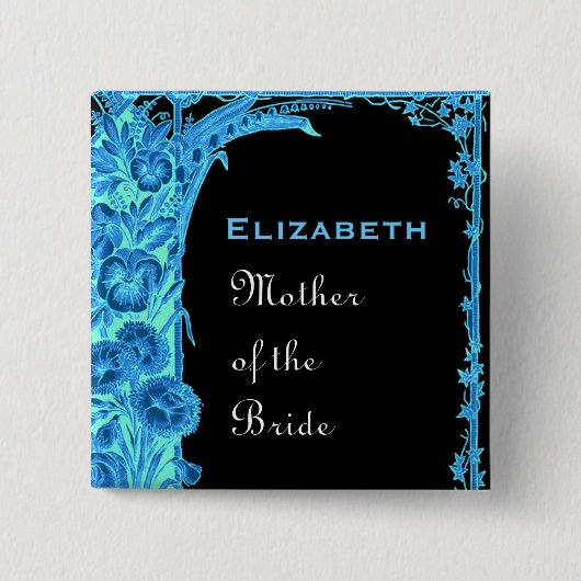 Moeder van de Bride Blue  Flowers Vierkante Button 5,1 Cm (Voorkant)