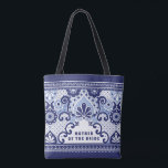 Moeder van de Bride Blue & White Mexican Tegel Tote Bag<br><div class="desc">Het ontwerp van deze canvas tas is voorzien van een traditioneel blauw en wit Mexicaans alavera tegel patroon. In het midden staat moeder van de Bride.</div>