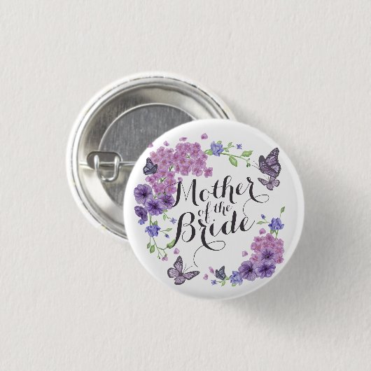 Moeder van de Bride Butterflies Wedding Pin Button (Voorkant /achterkant)