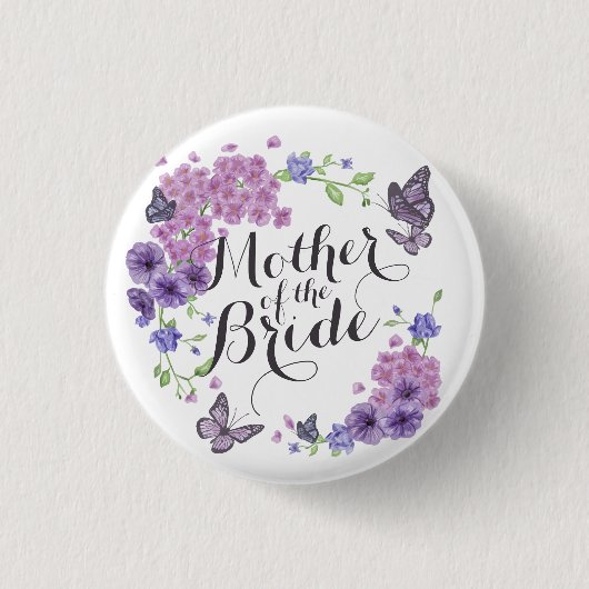 Moeder van de Bride Butterflies Wedding Pin Button (Voorkant)