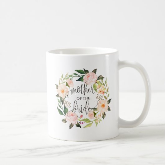 Moeder van de Bride, Calligrafie, Floral Wreath-2 Koffiemok (Rechts)