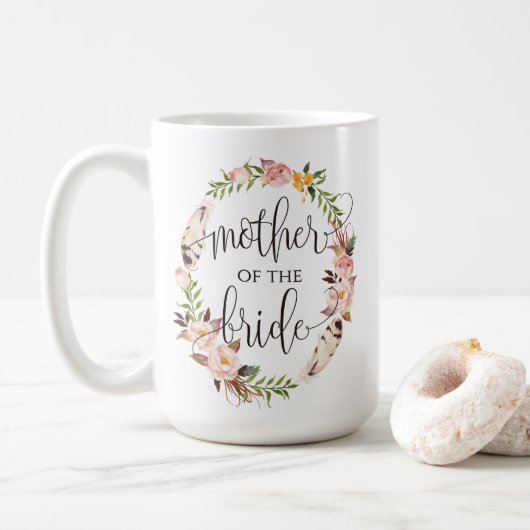 Moeder van de Bride, Calligrafie, Floral Wreath-7 Koffiemok (Met donut)
