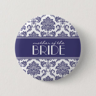 Moeder van de Bride Damask Button in blauw