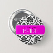 Moeder van de Bride Damask Button in Hot Pink (Voorkant /achterkant)