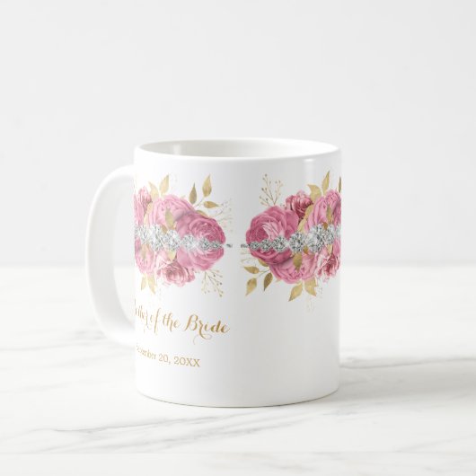 Moeder van de Bride Diamond Pink Gold Floral Coff Koffiemok (Voorkant links)