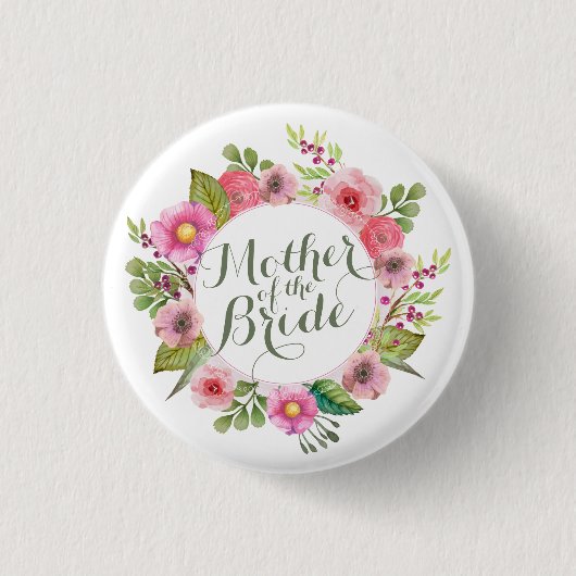 Moeder van de Bride Elegant Wreath Pin Button (Voorkant)