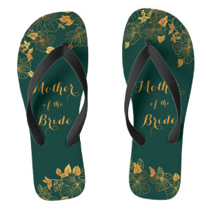 Moeder van de Bride Emerald Green & Gold Foliage Teenslippers