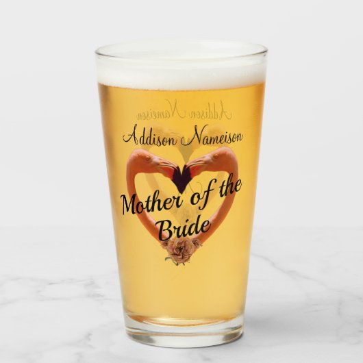 Moeder van de Bride Flamingo Wedding Heart Glas (Achterkant gevuld)
