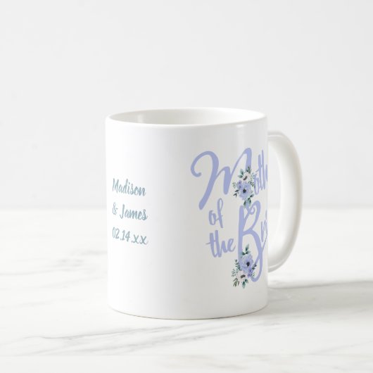 Moeder van de Bride Floral Letter Custom Wedding Koffiemok (Voorkant rechts)