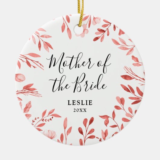 Moeder van de Bride gepersonaliseerde Rustic Leave Keramisch Ornament (Voorkant)