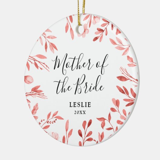 Moeder van de Bride gepersonaliseerde Rustic Leave Keramisch Ornament (Links)