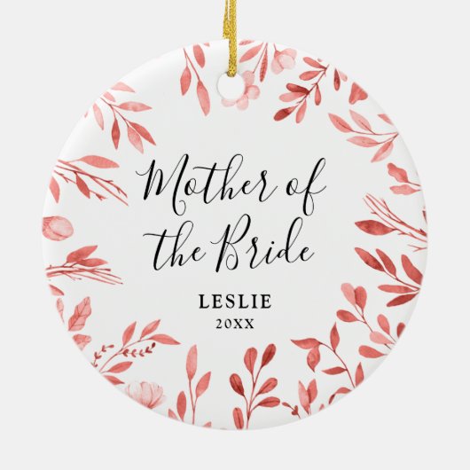 Moeder van de Bride gepersonaliseerde Rustic Leave Keramisch Ornament (Achterkant)