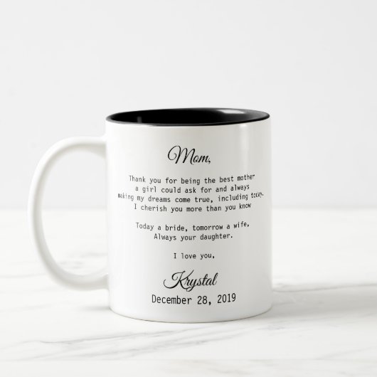 Moeder van de Bride Gift Tweekleurige Koffiemok (Links)
