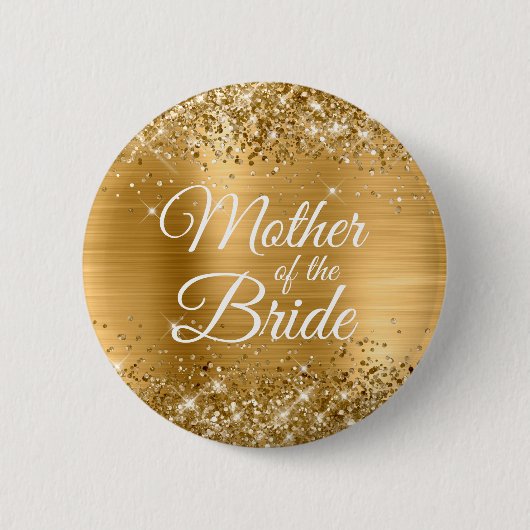 Moeder van de Bride Glittery Gold Foil Ronde Button 5,7 Cm (Voorkant)