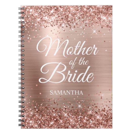 Moeder van de Bride Glittery Roos Gold Foil Notitieboek (Voorkant)