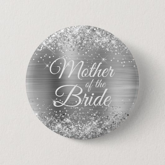 Moeder van de Bride Glittery Silver Foil Ronde Button 5,7 Cm (Voorkant)
