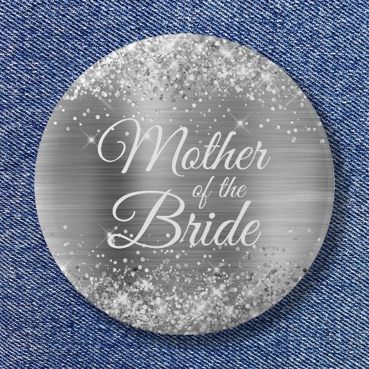 Moeder van de Bride Glittery Silver Foil Ronde Button 5,7 Cm