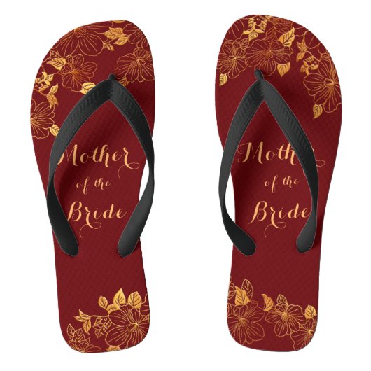Moeder van de Bride Gold Foliage Burgundy Teenslippers (Voetbed)