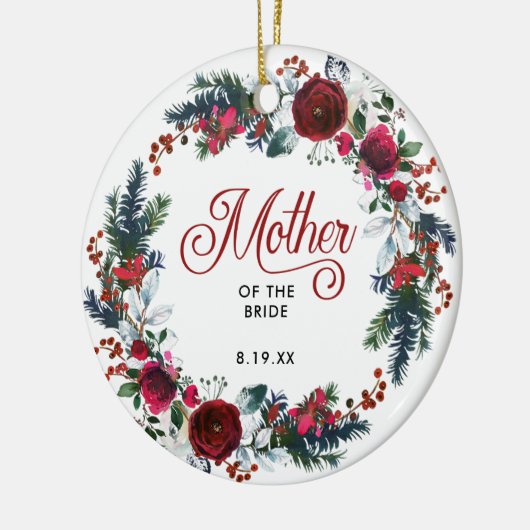 Moeder van de Bride Holiday Floral gepersonaliseer Keramisch Ornament (Links)