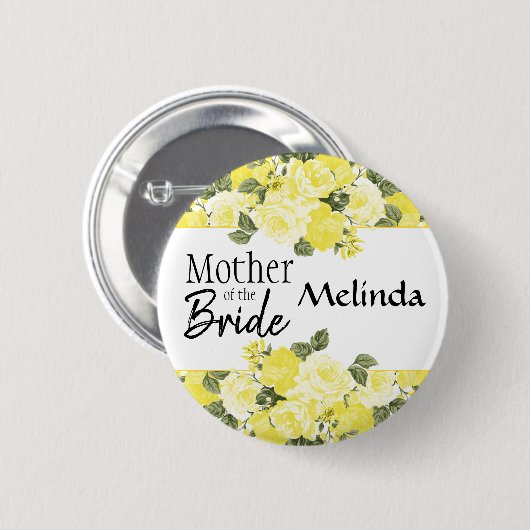 Moeder van de Bride - Mooie gele bloemen Ronde Button 5,7 Cm (Voorkant /achterkant)