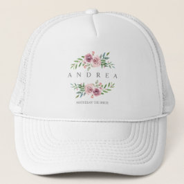 Moeder van de Bride Naam Roze Waterverf Garland Trucker Pet