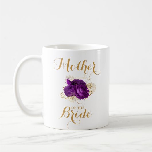 Moeder van de Bride Paars Gold Floral Coffee Mok (Links)