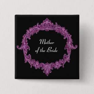 MOEDER VAN DE BRIDE Paarse zwarte Vintage V08 Vierkante Button 5,1 Cm