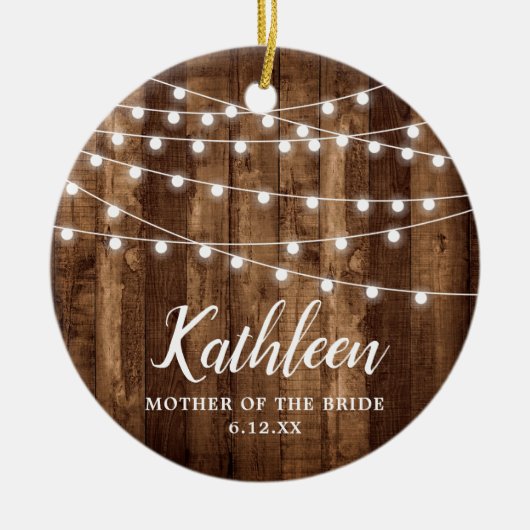 Moeder van de Bride Personalized Rustic Woodgrain Keramisch Ornament (Voorkant)