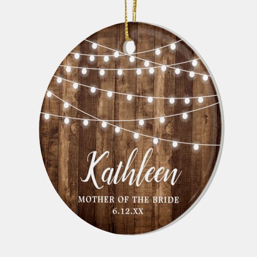 Moeder van de Bride Personalized Rustic Woodgrain Keramisch Ornament (Links)