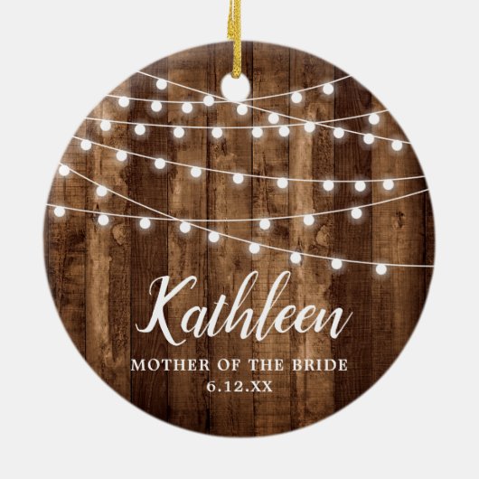 Moeder van de Bride Personalized Rustic Woodgrain Keramisch Ornament (Achterkant)