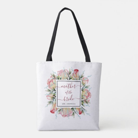 Moeder van de Bride Pink Floral Wedding Canvas tas (Achterkant)