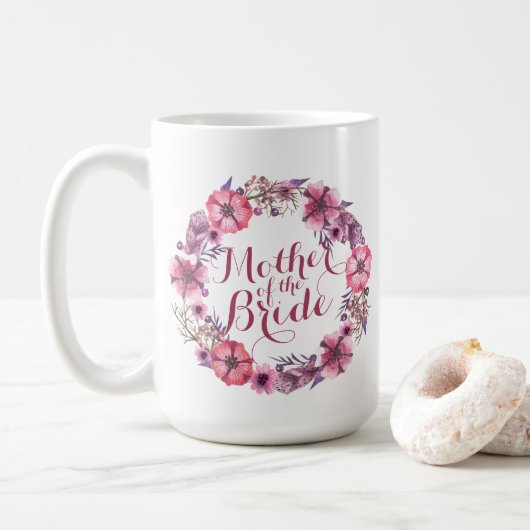 Moeder van de Bride Pink Floral Wedding Mok (Met donut)