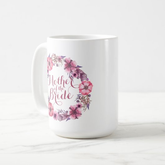 Moeder van de Bride Pink Floral Wedding Mok (Voorkant links)