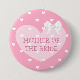 Moeder van de Bride Pink Hearts White Bow Button