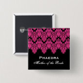 Moeder van de Bride Pink Lace Damask Aangepaste na Vierkante Button 5,1 Cm (Voorkant /achterkant)