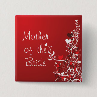 Moeder van de Bride — Rode scrol Vierkante Button 5,1 Cm