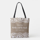 Moeder van de Bride Rustic Lace Burlap Custom Tote Bag (Achterkant)