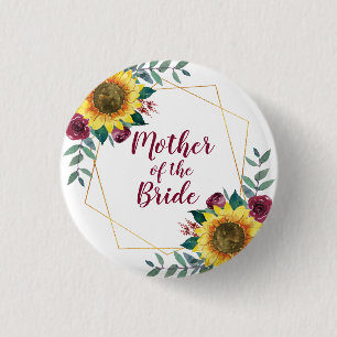 Moeder van de Bride Sunflower Geometric Burgundy Ronde Button 3,2 Cm