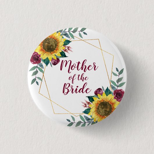 Moeder van de Bride Sunflower Geometric Burgundy Ronde Button 3,2 Cm (Voorkant)