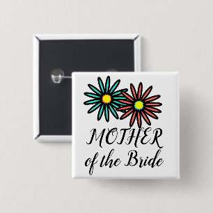 Moeder van de Bride Turquoise Coral Flowers Vierkante Button 5,1 Cm