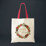 Moeder van de Bride Vintage Floral Wreath Wedding Tote Bag<br><div class="desc">Deze prachtige canvas tas is speciaal ontworpen voor de moeder van de bruid. Het is voorzien van een gouden letterschrift dat omringd wordt door een grote hoeveelheid bloemen in diepe, rijke herfstkleuren, zoals rood, koraal, roze, pruimen en sinaasappel. Er is een ruimte om haar naam in te voeren of je...</div>
