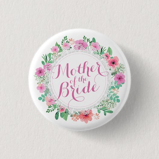 Moeder van de Bride Waterverf Wedding Pin Button (Voorkant)
