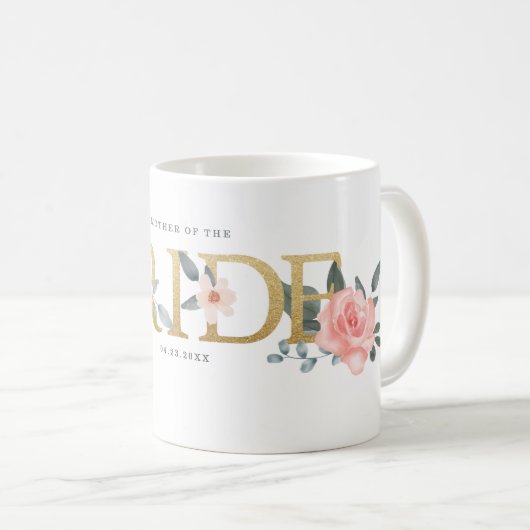 Moeder van de bruid Aquarel Bloem Roze Roos Koffiemok (Voorkant rechts)