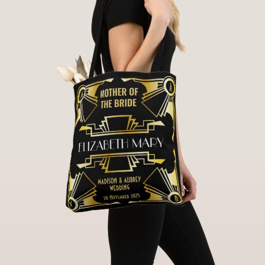 Moeder van de Bruid Art Deco Trouw Goud & Zwart Tote Bag (Dichtbij)